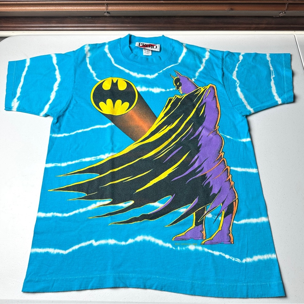 Vintage 1989 Batman Tie Dye AOP Single Stitch DC Comics Tee 1989 Size Large
